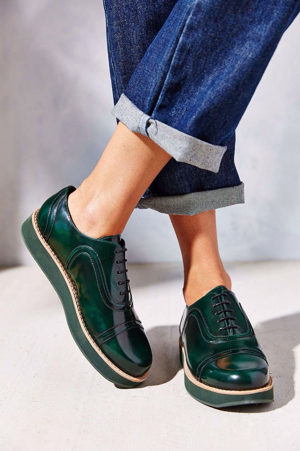 Polished Olive Oxford Shoes