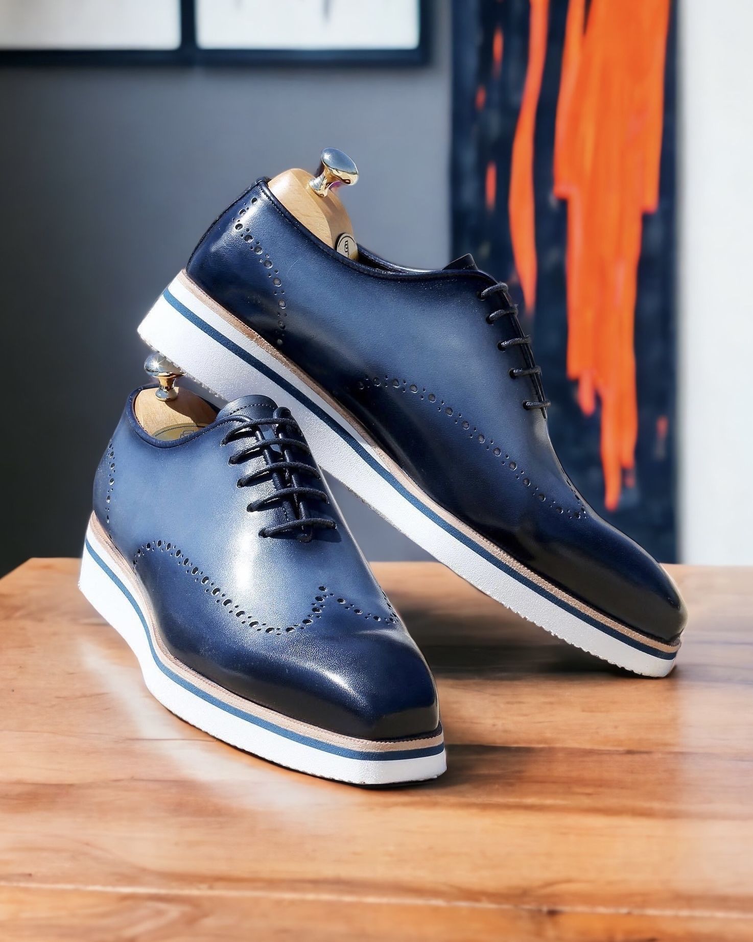 Sharp Navy Blue Oxford Shoes