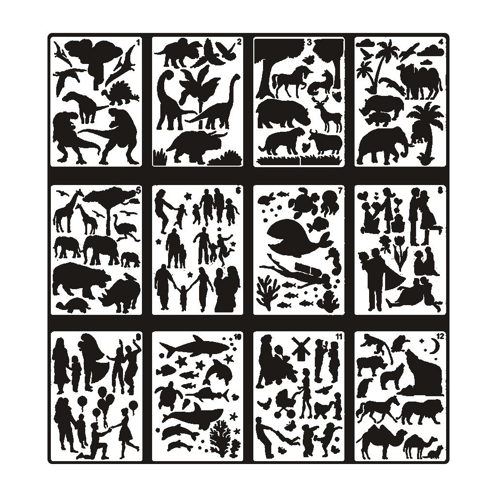 Stencil Set - Animals - 12 Pieces