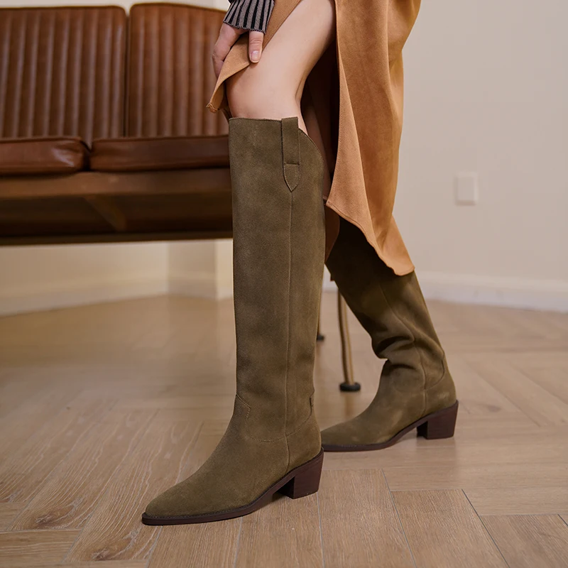 Suede Khaki Dress Boots