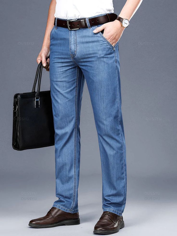 Formal Men's Denim Jeans Straight Cut Natural