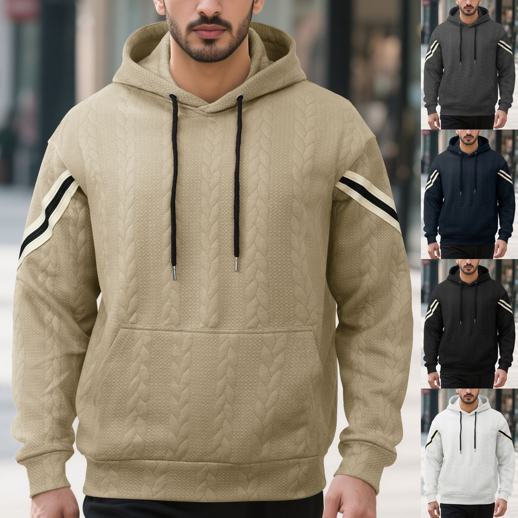Sporty Men's Hooded Sweatshirt Natural