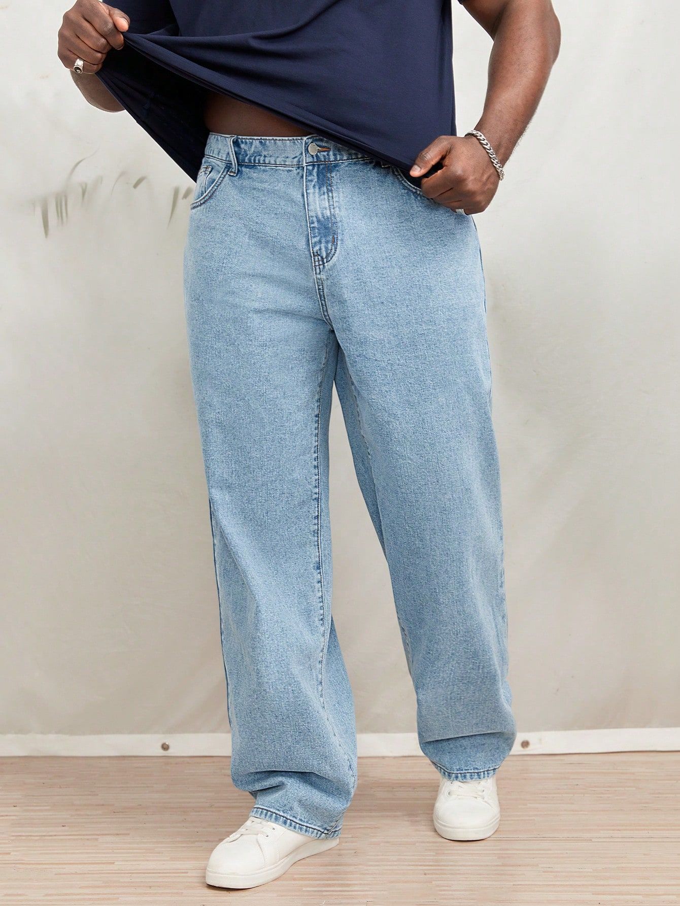 Stylish Men's Denim Jeans Straight Cut Plus