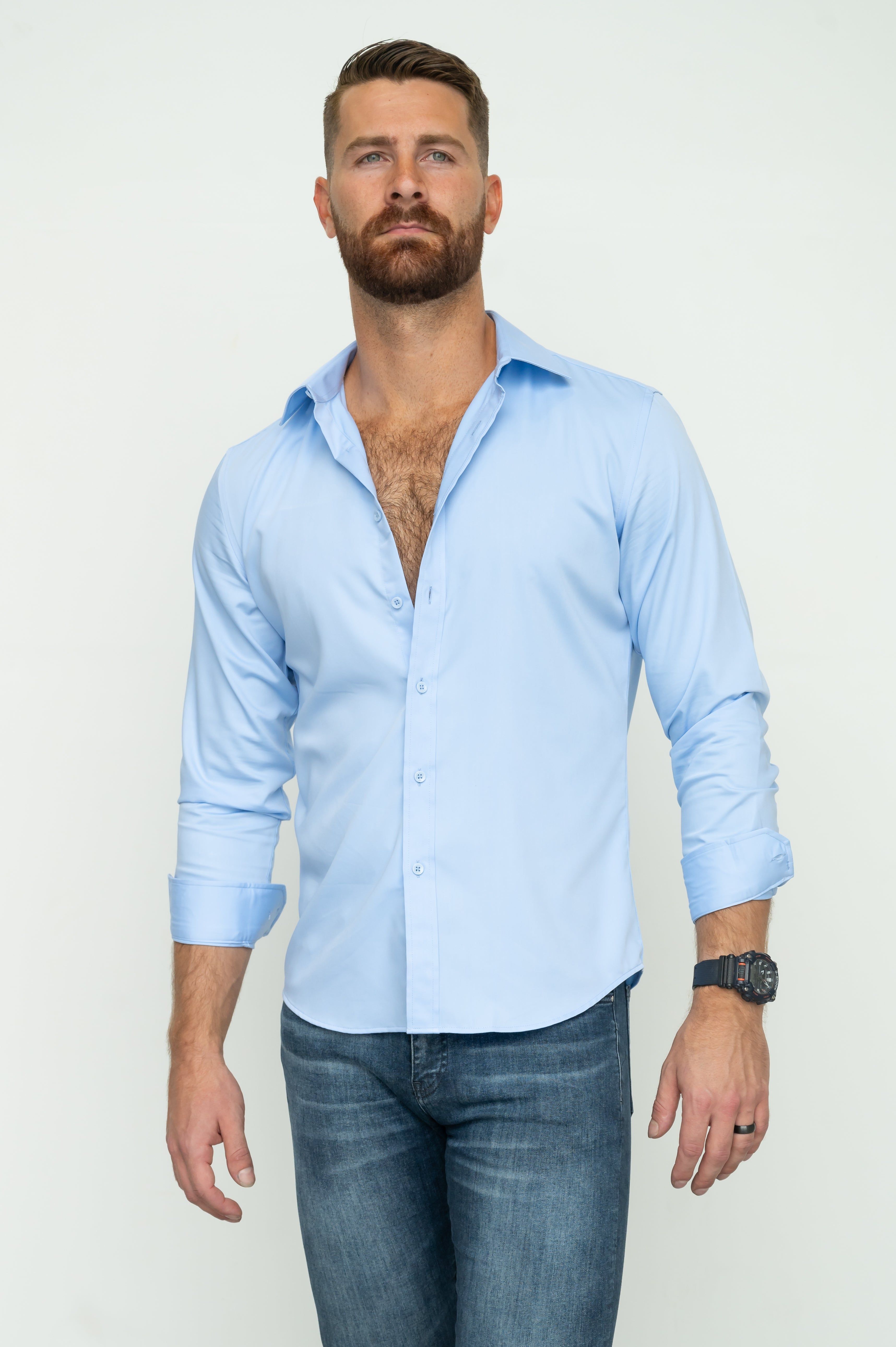Sporty Men's Slim Fit Dress Shirt Plus