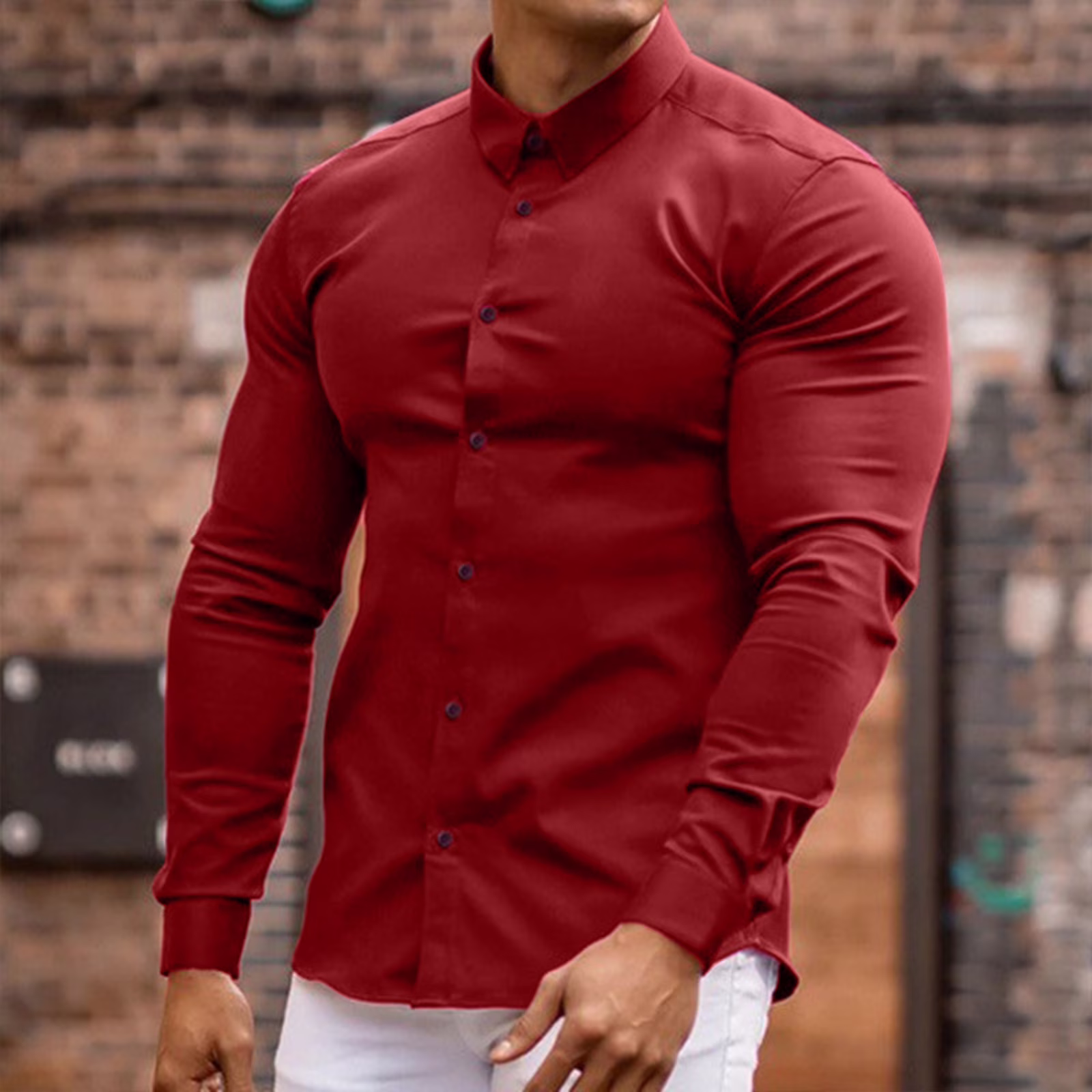 Sporty Men's Slim Fit Dress Shirt Plus
