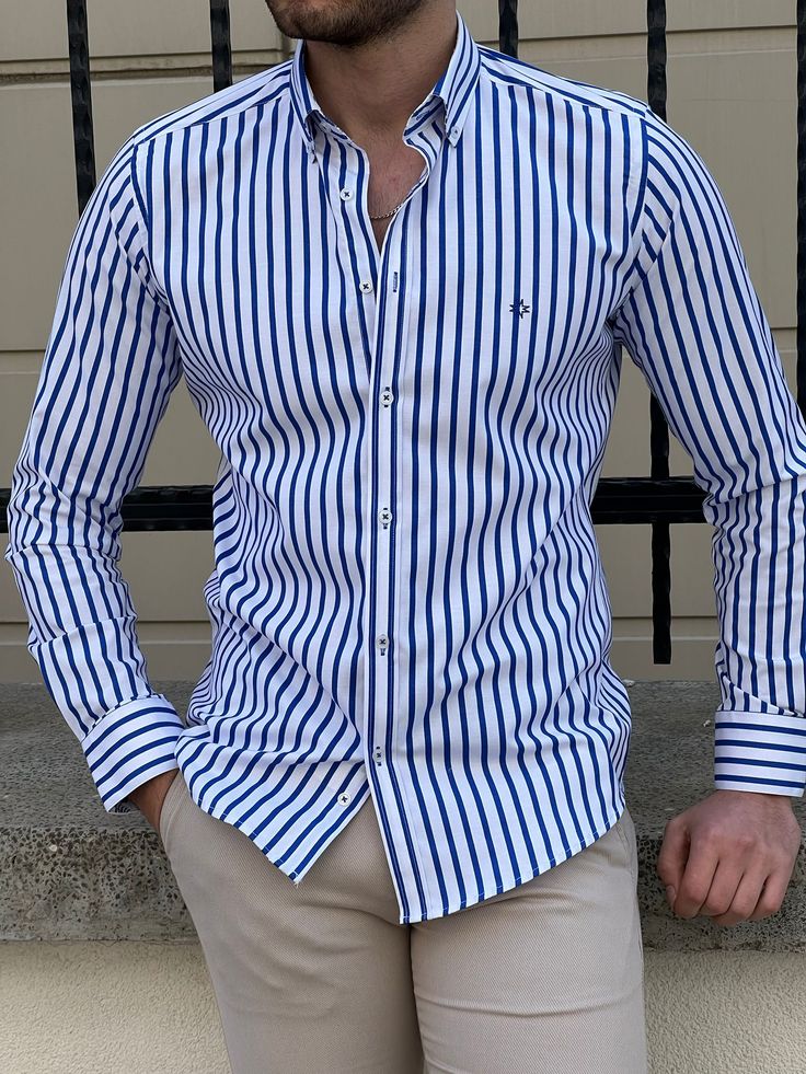 Casual Men's Slim Fit Dress Shirt Natural