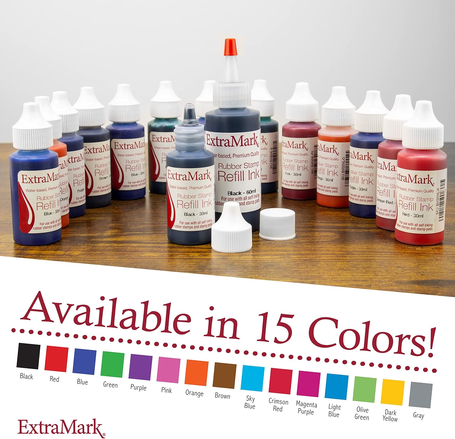 Stamp Ink Refill Set - 4 Colors (Black, Blue, Red, Green)