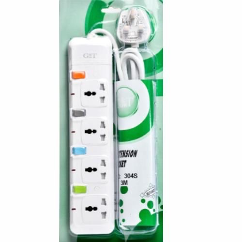 G & T 4-Way 3meters Overload Protection Extension Cable Socket – White