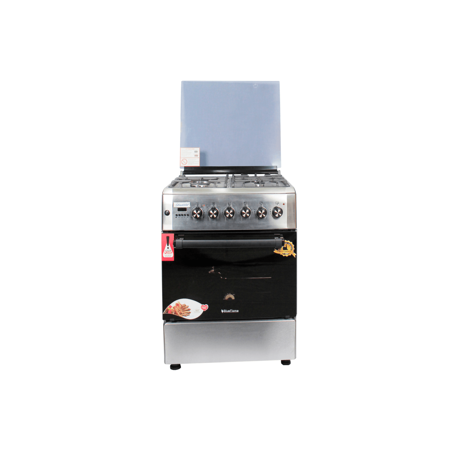 BlueFlame Diamond Cooker, 60x60cm, 3 Gas Burners & 1 Electric Plate W Electric Oven Inox Stainless Steel D6031ERF