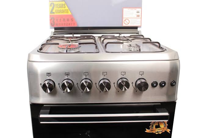 Blueflame Full Gas Cooker 60 by 60 cm S6040GRFP With Gas Oven Grill Turbo Fan Automatic Ignition Rotisserie Glass Cover Oven Lamp Inox