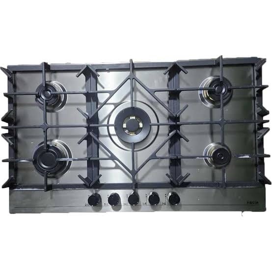 FIESTA 90×60 Built-in Gas Hob, 5-Gas Burners, Auto Ignition, Cast Iron Pan Supports Euro Pool Gas Burners Stainless Steel