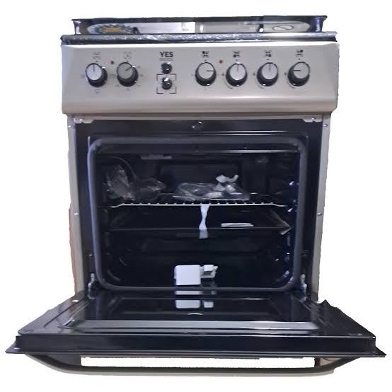 YES Cooker 3 – Gas Burners + 1 Electric Plate, 60x60cm YS-6631GTF Electric Oven Grill Auto Ignition Oven Fan Rotisserie Timer Silver