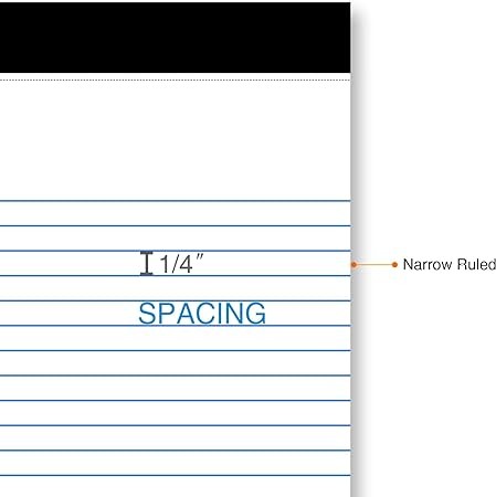 Legal Pad, WHITE (6pk 8.5 x 11 NARROW RULED) 50 Sheets of 56gsm Paper per Notepad, Micro Perforated Writing Pad, Notebook Paper for School, College, Office, Business
