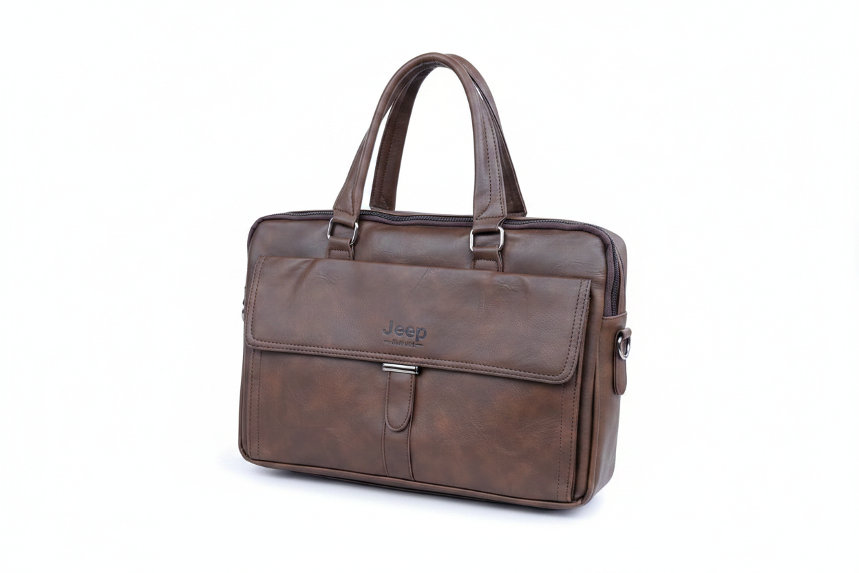 Jeep Brand Men's Brown Leather Briefcase Handbag