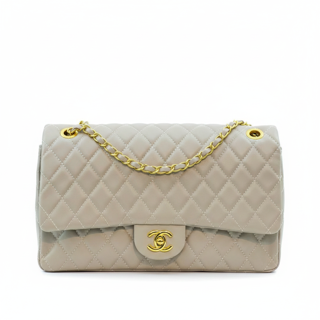Grey Channel Big Size Double Flap Quilted Bag