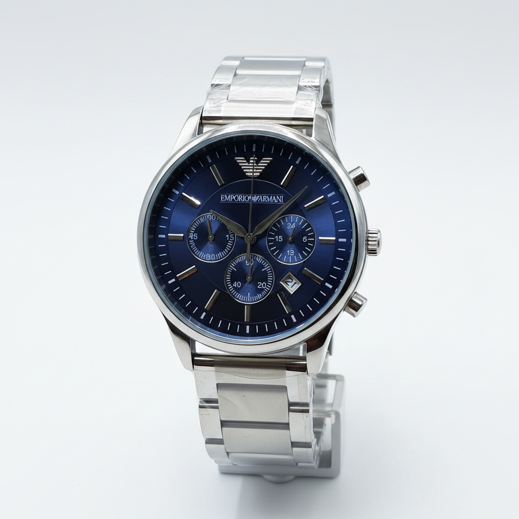Emporio Armani AR2448 Men's Chronograph Wristwatch - Blue Dial & Silver Stainless Steel