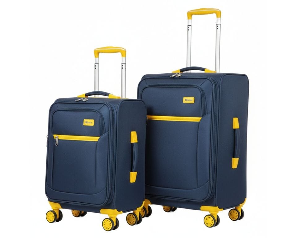 2pc Dfavors Navy Blue soft-shell trolley suitcase set- Medium and large