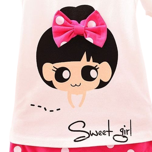 Girls Cartoon Print Vest + Polkadot Short Pant Clothing Set