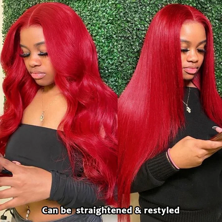 Red Brazilian Body Wave 13x6 Transparent Lace Front Virgin Human Hair Wig