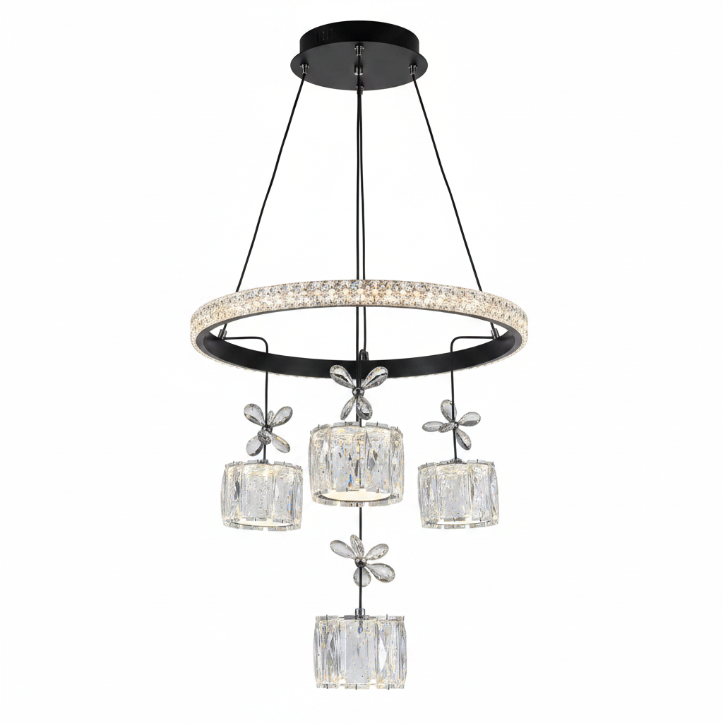 DL-0040 Modern LED Crystal Ring Chandelier with Crystal Pendants