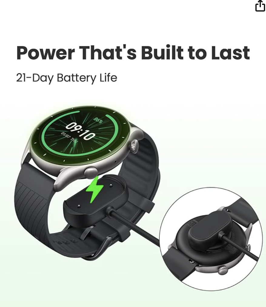Smart Watch 46mm for Android Phone iPhone, with Alexa, GPS, Fitness Tracker with 150 Sports Modes, 21-Day Battery Life, AMOLED Display, Blood Oxygen Heart Rate Sleep Tracking, Black