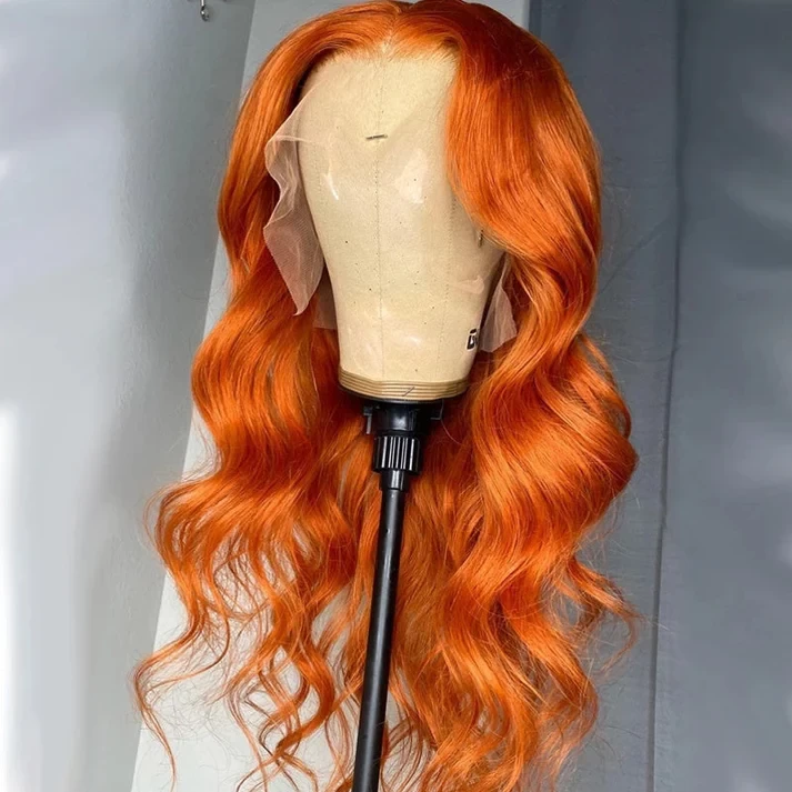 Brazilian Body Wave Ginger Orange 13x6 Transparent Lace Front Human Hair Wigs