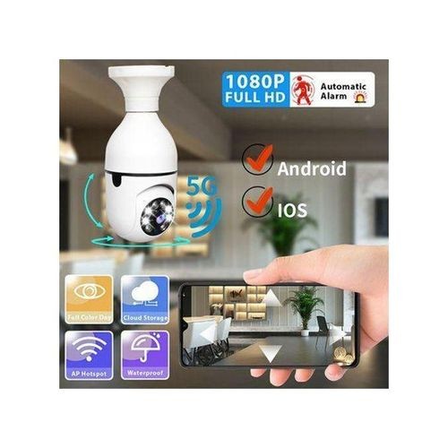 1080P Wireless 360 Rotate Auto Tracking Panoramic Bulb Camera Light Wifi PTZ I P Cam - White