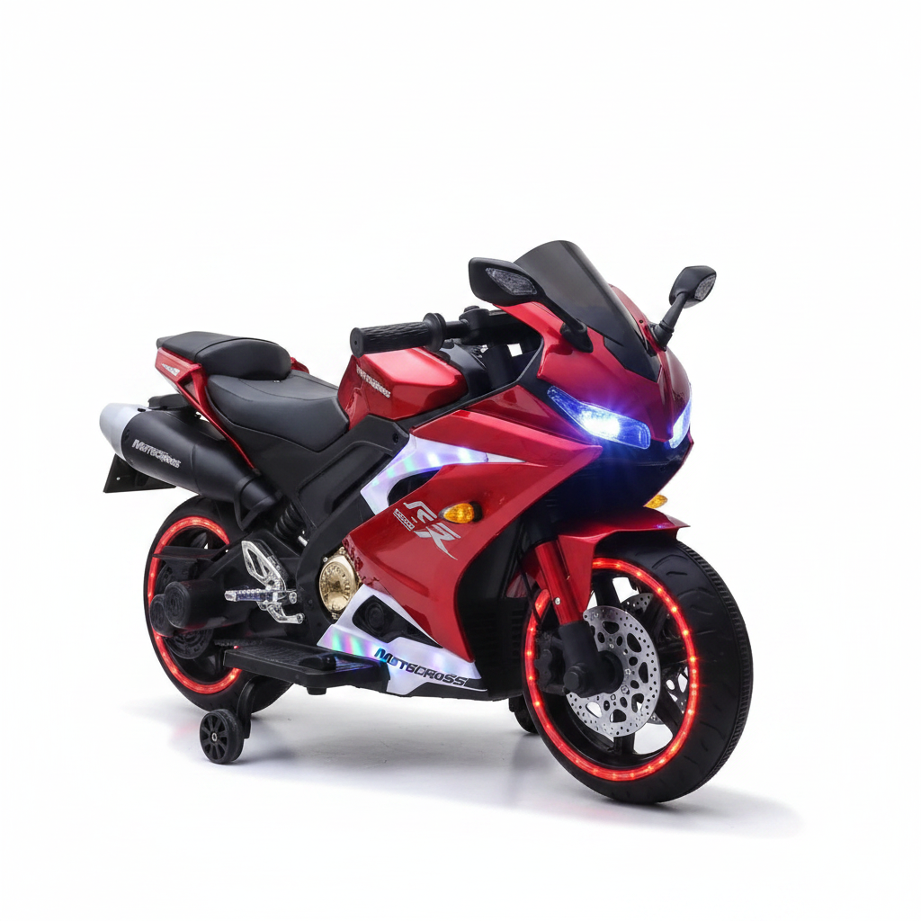 Kids Electric Sport Motorcycle | Rechargeable | LED Lights | Music | Ages 3-8 Years | Red