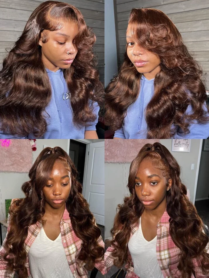Reddish Brown Brazilian Body Wave 13x6 Transparent Lace Front Virgin Human Hair Wig