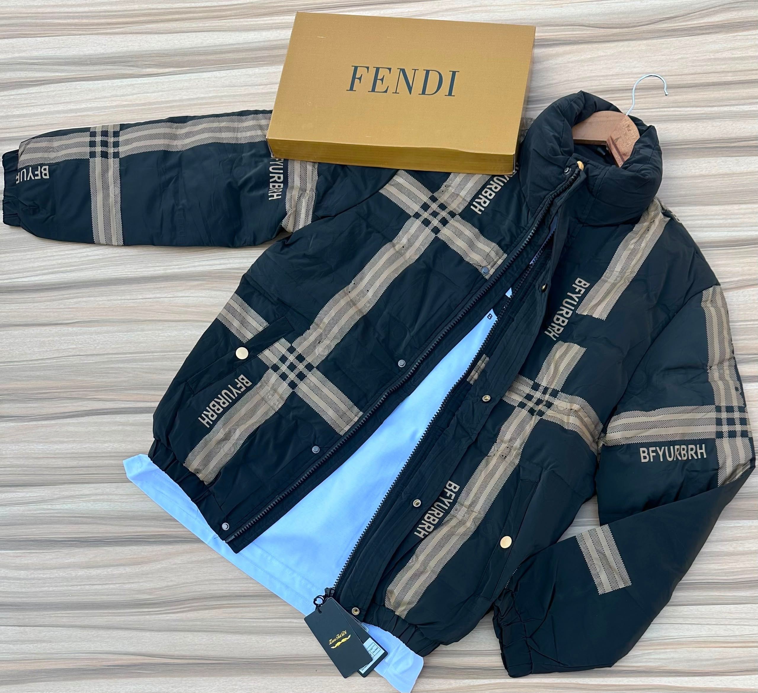 Men's Black Tartan Check Puffer Jacket