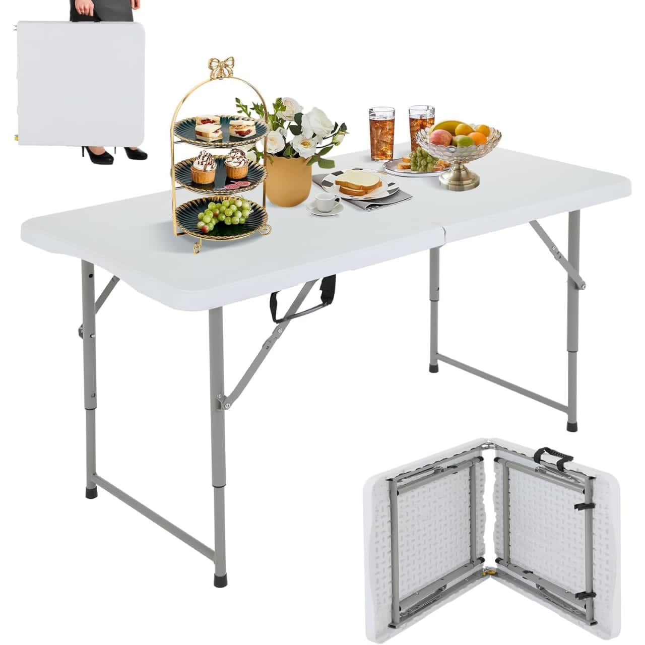 Foldable Plastic Table – White (50×120cm)