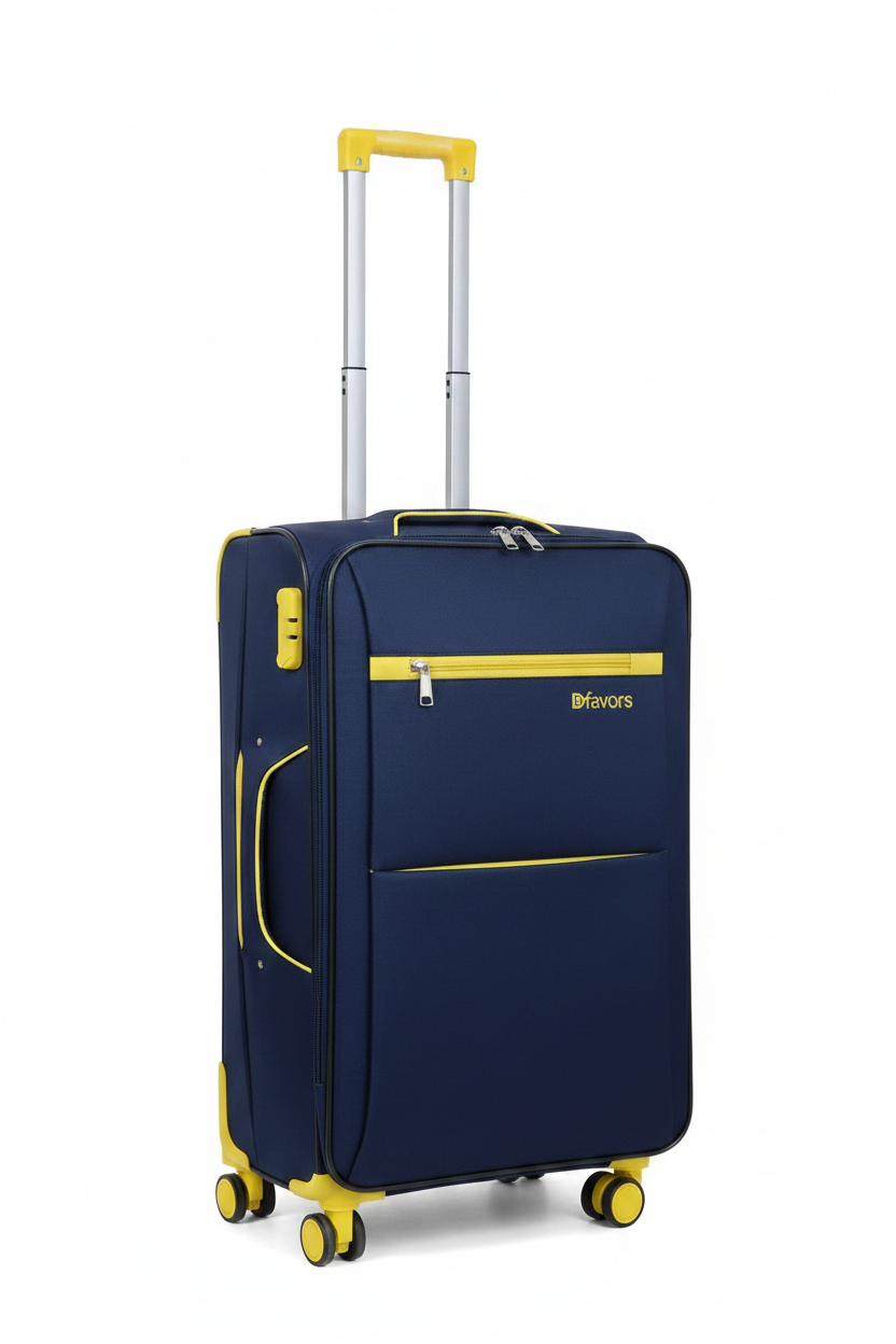 Extra Large (XL) – Dfavors Navy Blue Soft-Shell Trolley Suitcase –  Yellow Accents