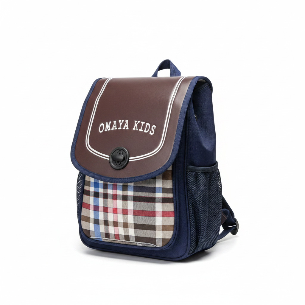 Omaya Kids School Bag - Navy Blue Plaid