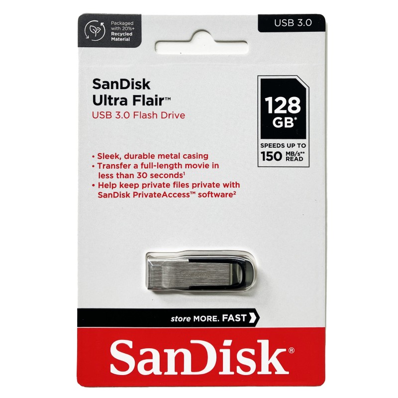 SanDisk Ultra Flair 128GB USB Flash Drive - Silver