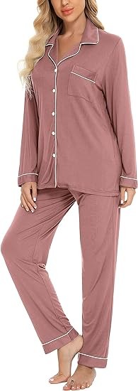 Leikar Button Up Pajama Set For Women Long Sleeve Shirt And Pajama Pants Soft Pjs Lounge Sets