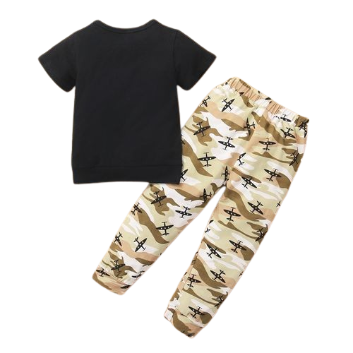 MAMA'S BOY 1-4Y Kid Boys Outfit Set Short Sleeve T-shirt Camou Long Pants