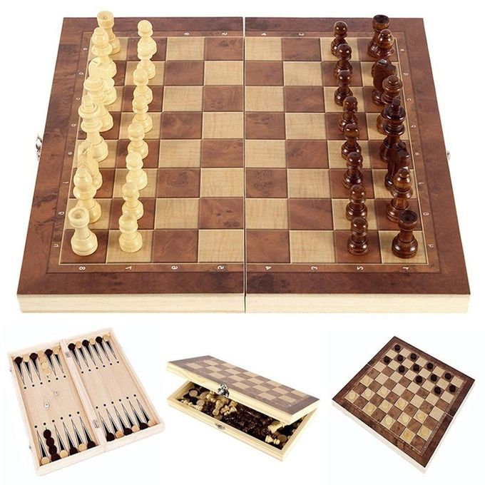 Small Chess 3-in-1 Wooden Game Set