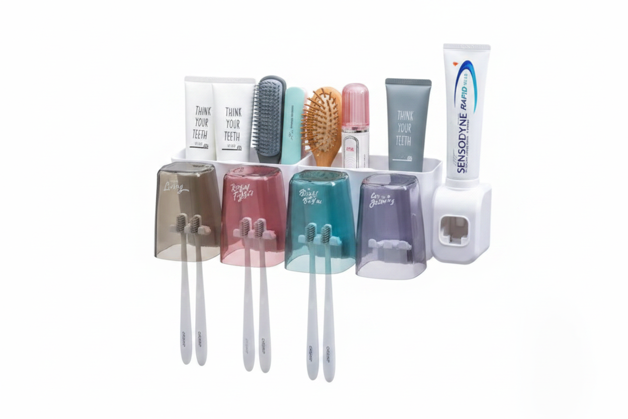 Wall-Mounted Toothbrush Holder Set with Automatic Toothpaste Dispenser