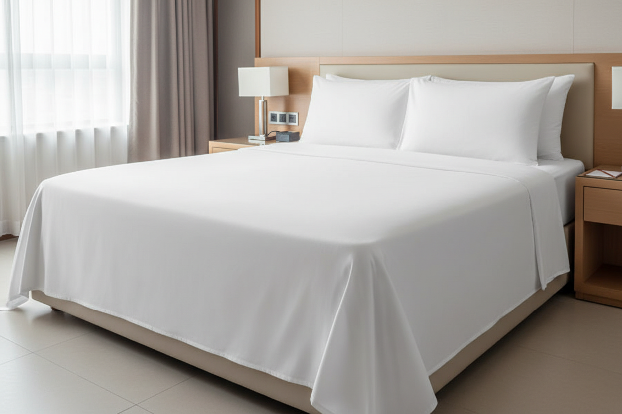 White Plain Bed Sheet Set with Pillow Cases - 4*6 & 5*6 Available