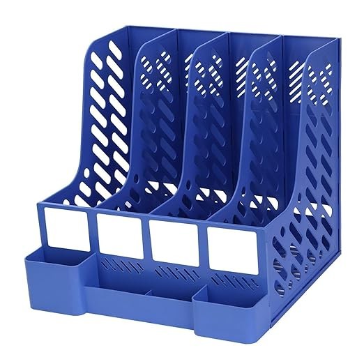 Bestow 4 Compartment Plastic File Organizer with Pen Holder for Home and Office File Organizer Blue