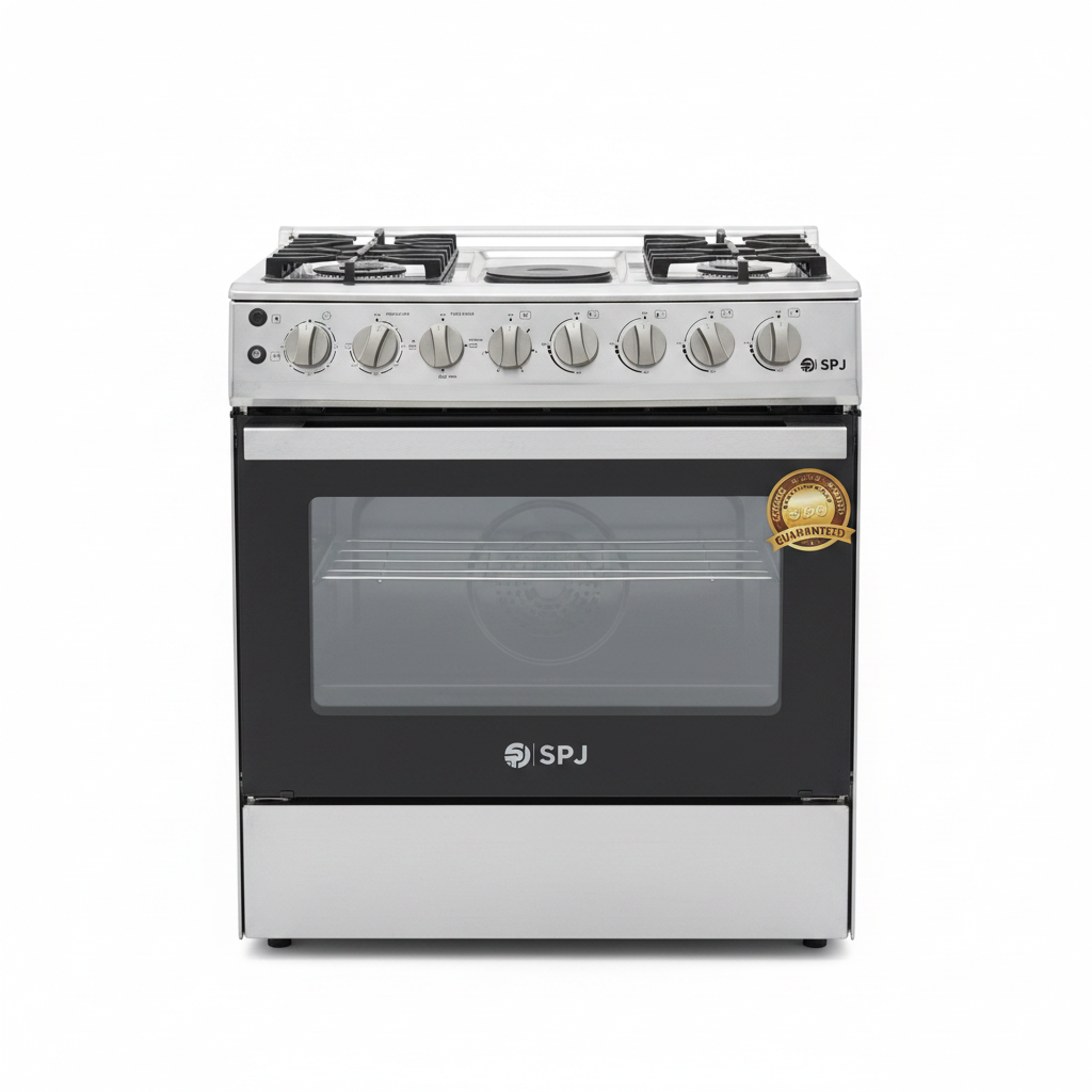 SPJ 80x60cm Standing Cooker - 4 Gas Burners + 1 Electric Plate