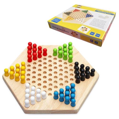 Portable Chinese Checker Game Set Rubber Wood Chinese Checkers Classic Chinese Strategy Board Game Children Puzzle Game
