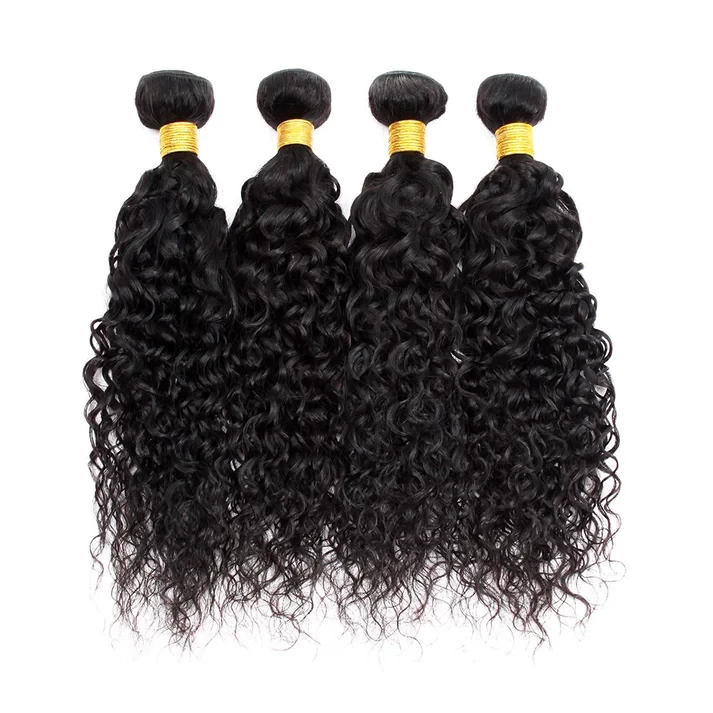 Raw Malaysian Water Wave Grade 15A Human Hair, Color 1B Natural, 3 bundles/package