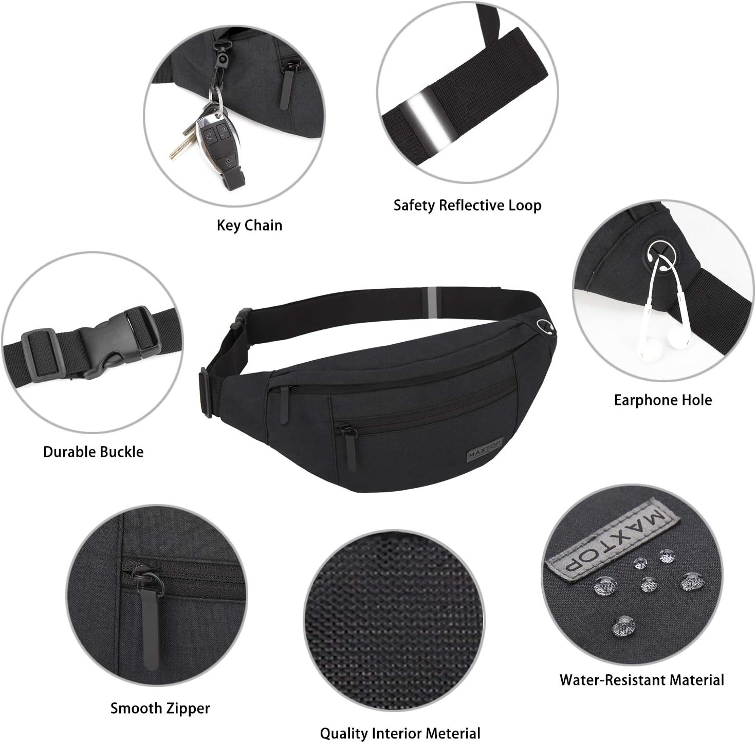 MAXTOP Large Crossbody Fanny Pack with 4-Zipper Pockets,Gifts for Enjoy Sports Festival Workout Traveling Running Casual Hands-Free Wallets Waist Pack Phone...