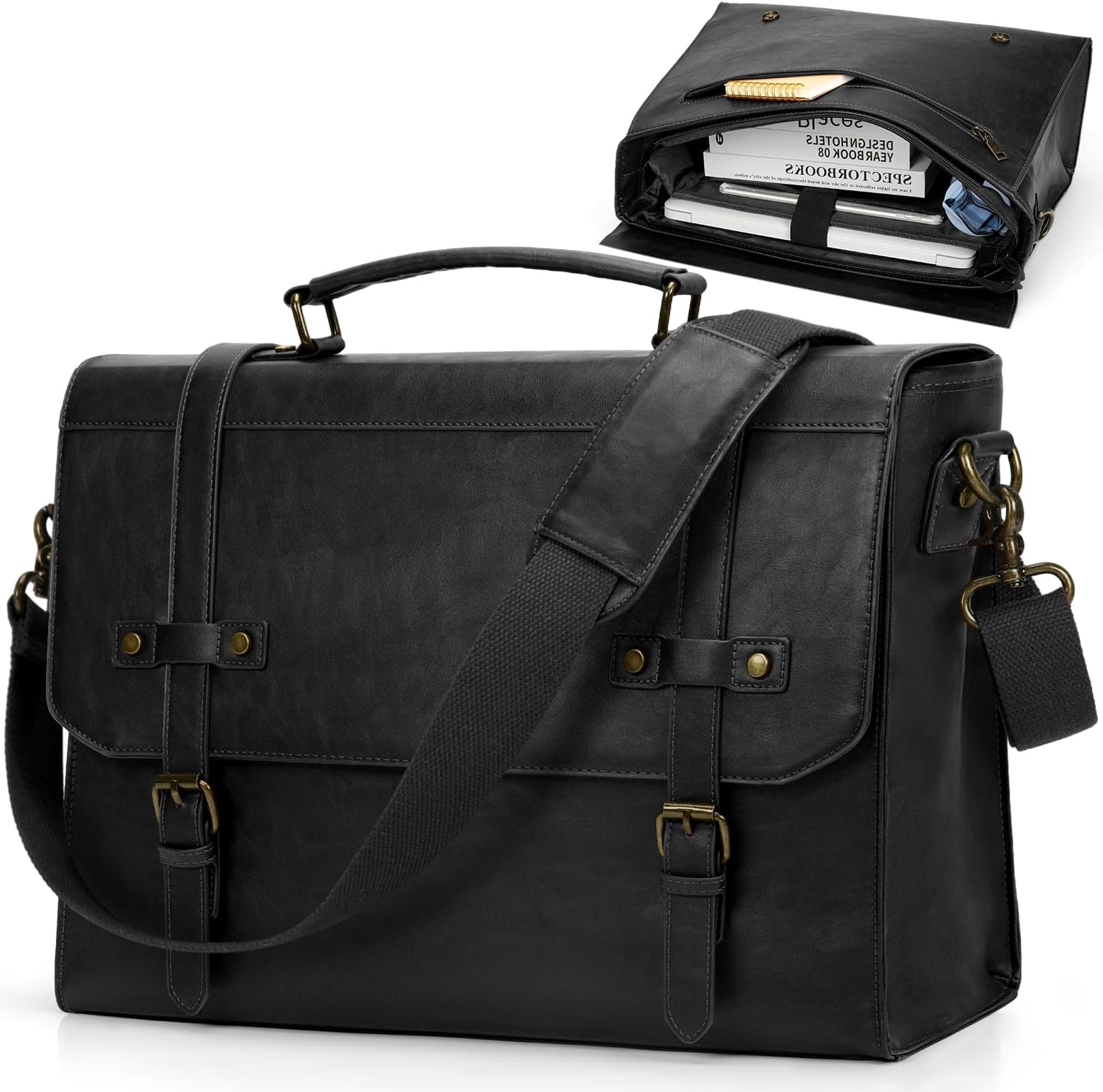 Laptop Bag - Messenger - Black Leather