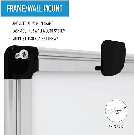 MasterVision Maya Series Double Sided Melamine Dry Erase White Board with Snap-On Marker Tray, 18" x 24", Aluminum Frame