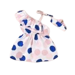 Baby Girl Pink & Blue Polkadot One Shoulder Dress + Headband