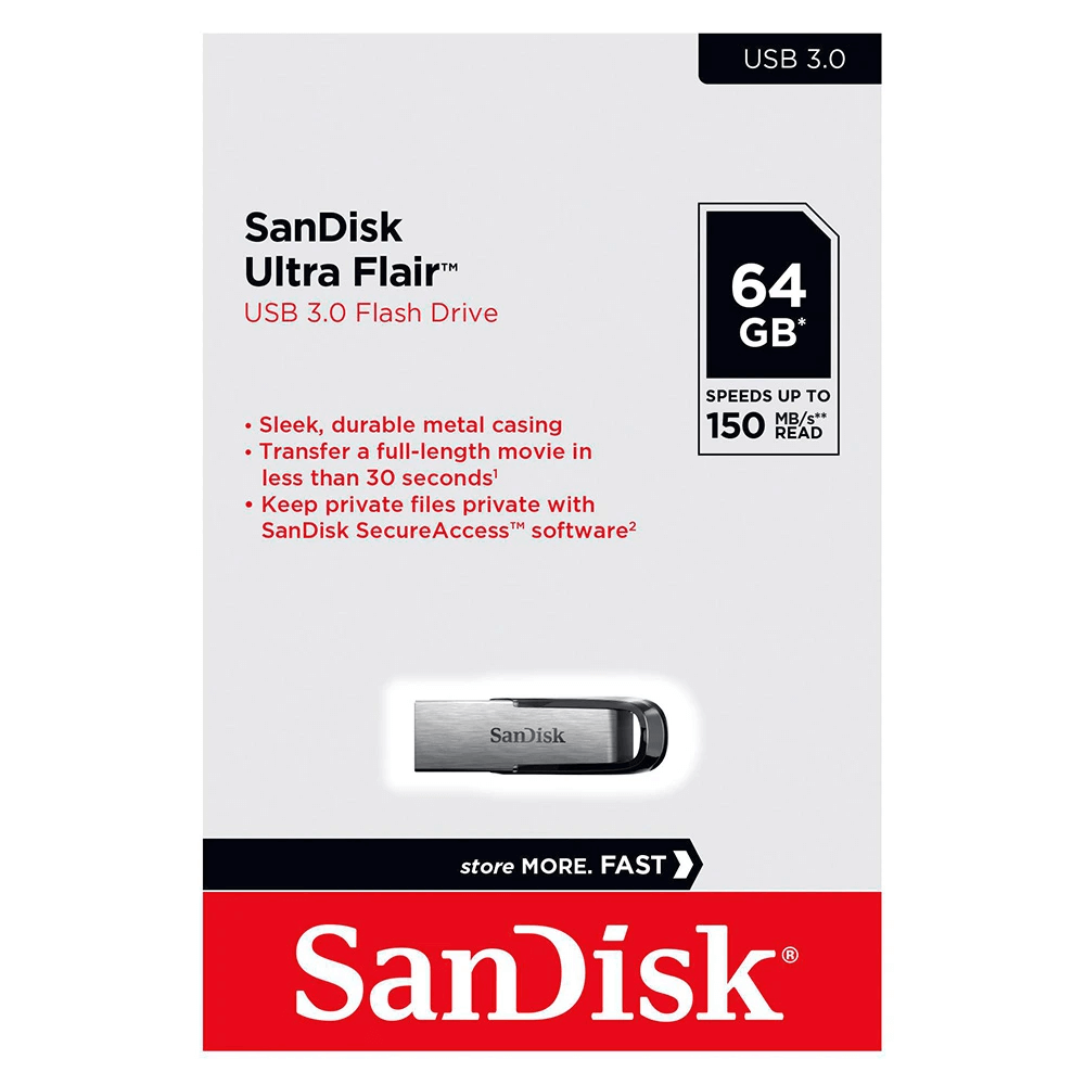 SanDisk Ultra Flair 64GB USB Flash Drive - Silver