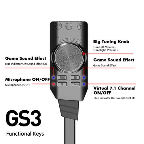 GS3 USB 2.0 External Sound Card Virtual 7.1 Channel - Black