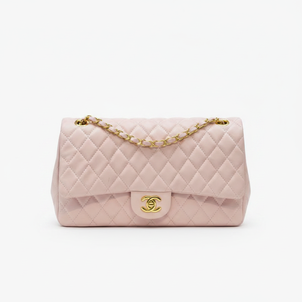 Pink Channel Big Size Double Flap Quilted Bag
